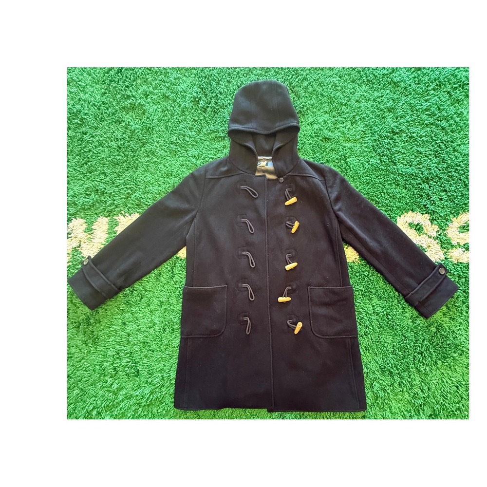 J.Crew Duffle Coat Womens M Navy Blue Good Wood Toggle Hooded Wool Blend 61796